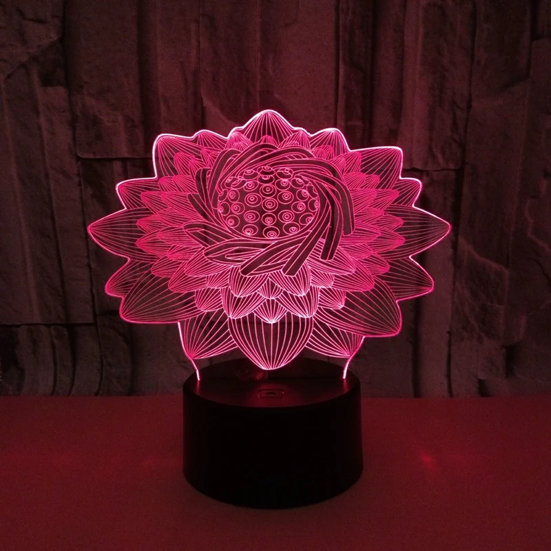

TOP Lotus Colorful 3D Night Light Button Charged Led Desk Lamp Lights Home Bedroom 3D Table Lamp for Bedroom