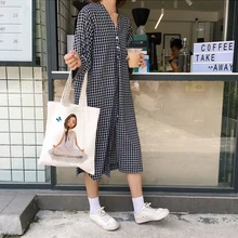 Мультяшная девушка Экологичные хозяйственные сумки женская сумка через плечо супермаркет холщовая Сумочка для покупок сумки многоразовые продуктовые ToteBag