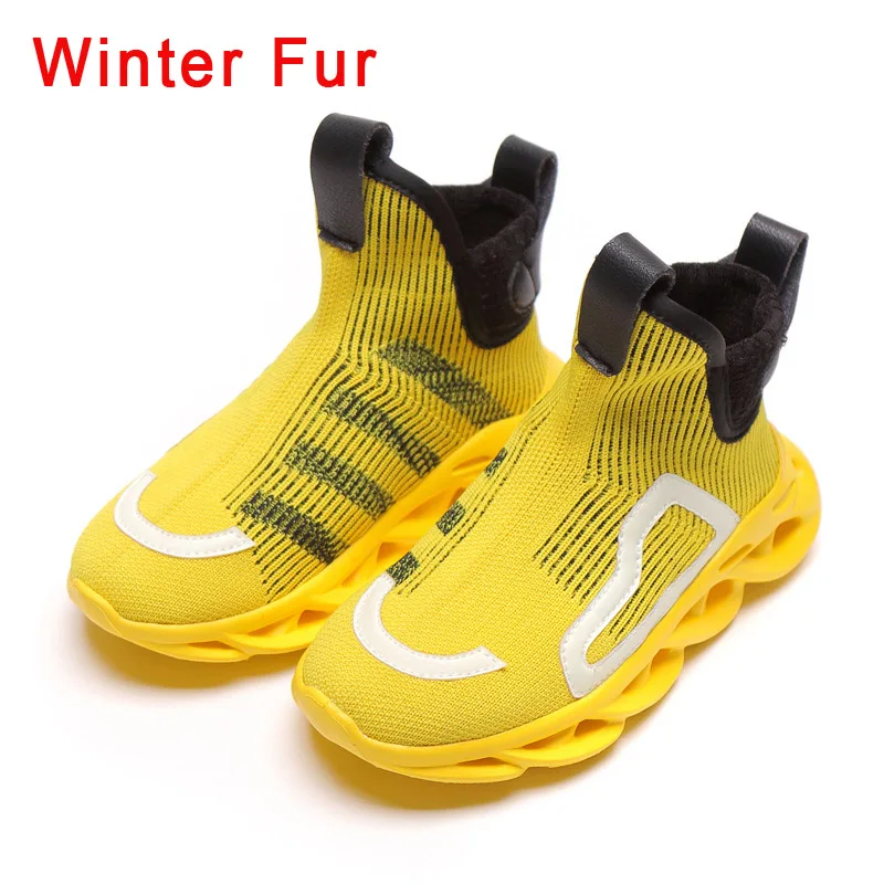 Yellow Winter Осень-зима новые детские спортивные кроссовки детские Брендовые повседневные кроссовки мягкая обувь для маленьких девочек Мальчики слипоны не сужающиеся книзу кроссовки - Цвет: Yellow Winter