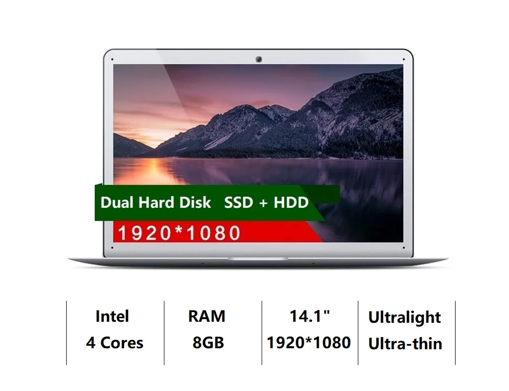 14 "Ultrabook 8 ГБ Оперативная память SSD 64 ГБ + 750 г HDD Windows10/7 быстро Процессор Intel офисные студент арабский AZERTY Пособия по немецкому языку Испанский