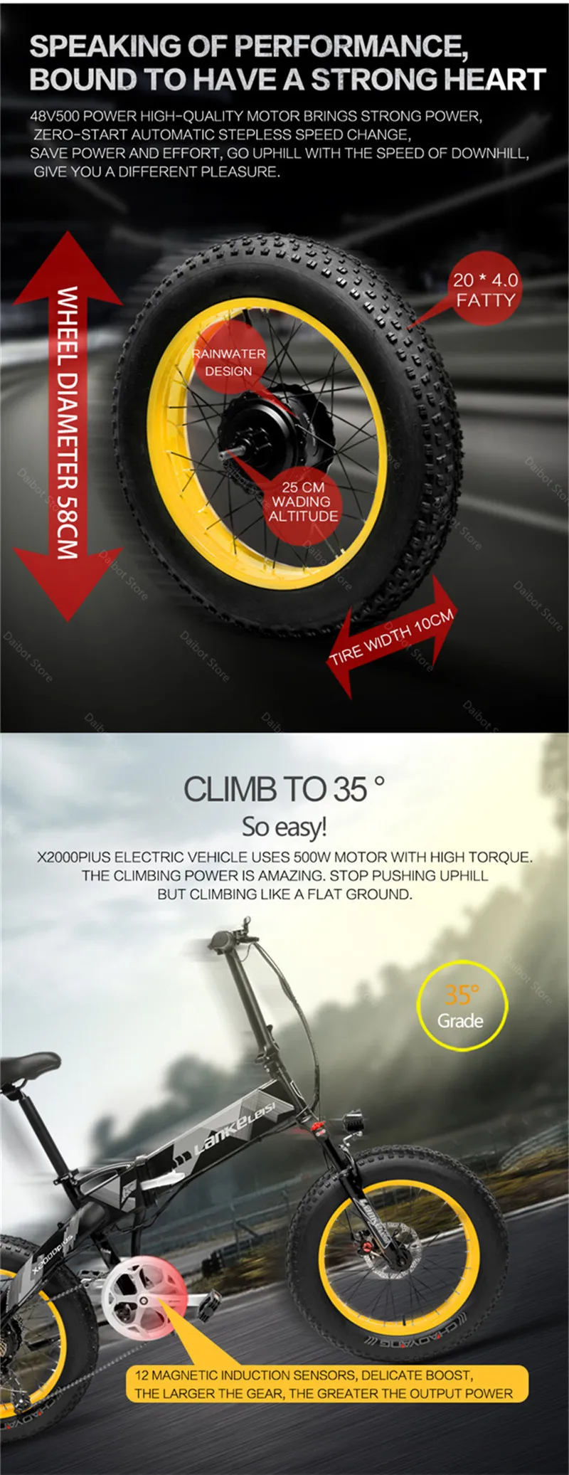 XT2000 Electric Bike Bicycle Two Wheeled Electric Bicycles 20 Inch Off Road Tires Adults Electric Scooter 500W 48V (1)