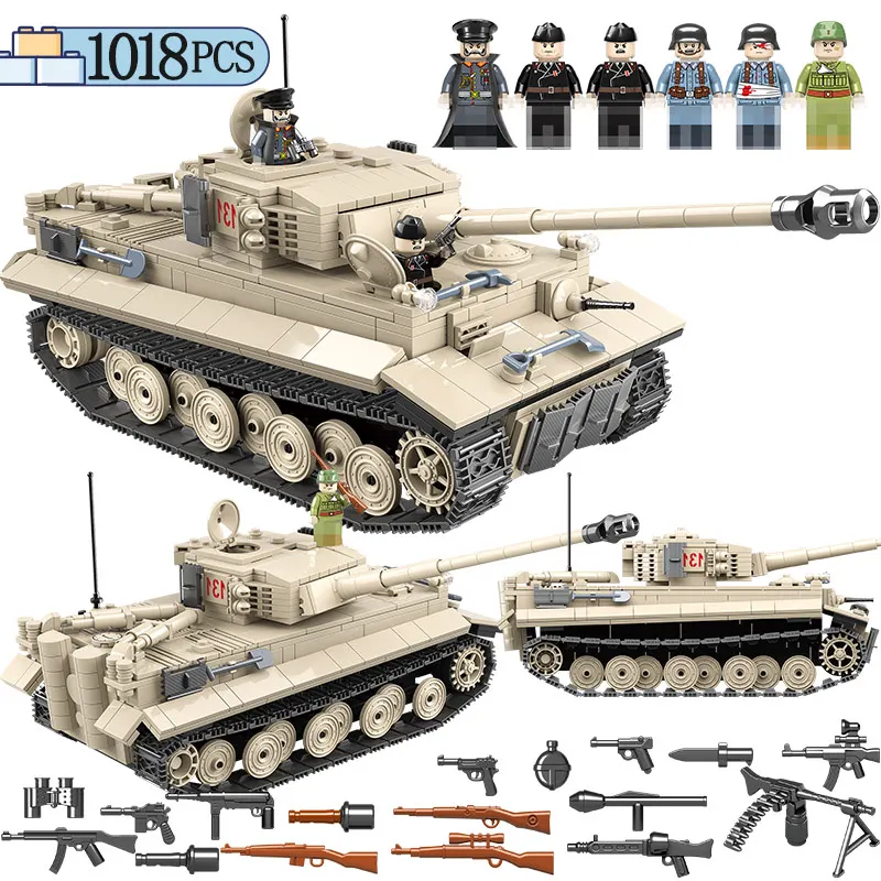 

1018 Pcs Military German King Tiger 131 Tank Building Blocks legoing Army WW2 city police Soldier Weapon Bricks Toys for Boys
