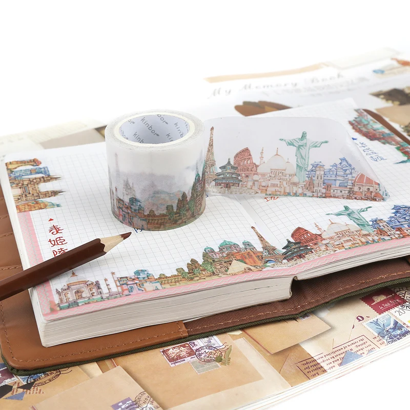 City architecture and paper tape creative hand decoration stickers beautiful print paper diary paste wide