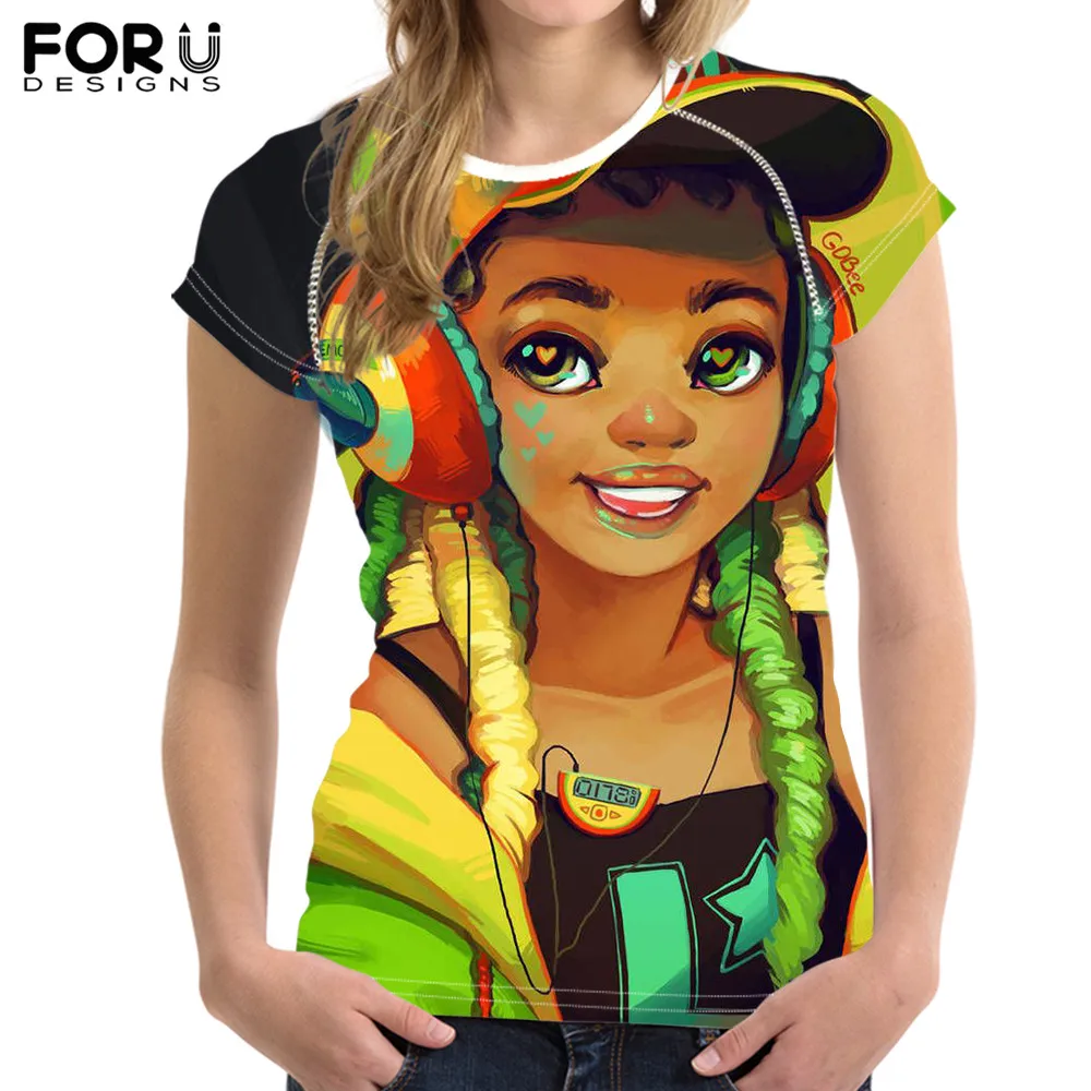 FORUDESIGNS/Черная Королева, африканские девушки, искусство, 3D принт, футболки, женская летняя одежда, повседневная, круглый ворот, мягкая, удобная, короткий рукав, футболки