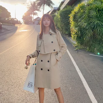 

2020 nian Autumn New Style Mid-length Short-height Windbreaker WOMEN'S Suit Piece Popular Elegant Western Style Coat Fashion