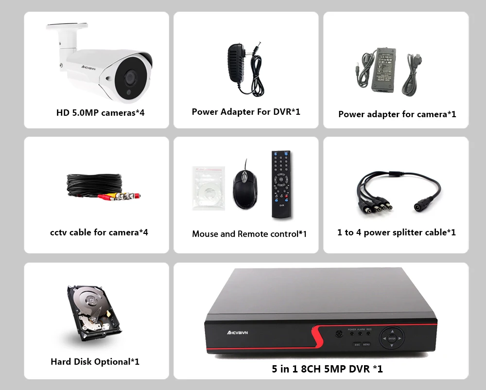 H.265 Видеонаблюдение DVR NVR 8CH система с 4 шт. Full HD 5.0MP низкой освещенности комплект камеры AHD 3,6 мм объектив открытый видео набор для наблюдения
