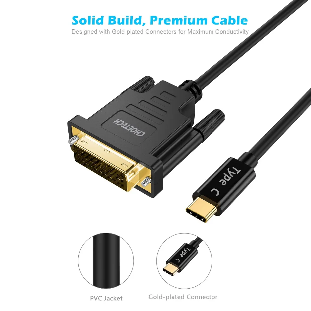 CHOETECH usb type C к DVI кабель 4 k@ 30 Гц 1,8 м USB C к dvi-d 24+ 1 адаптер для Mackbook samsung S10 S9 S8 type C DIV D адаптер