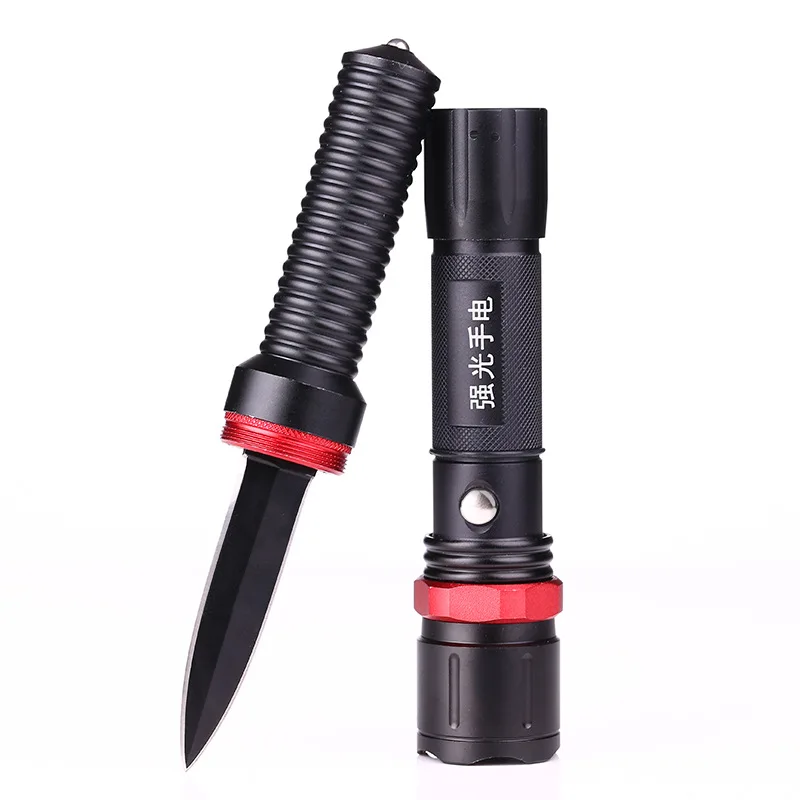 

Outdoor lighting, night camping equipment, with knives, rotating focus, LED light charging flashlight