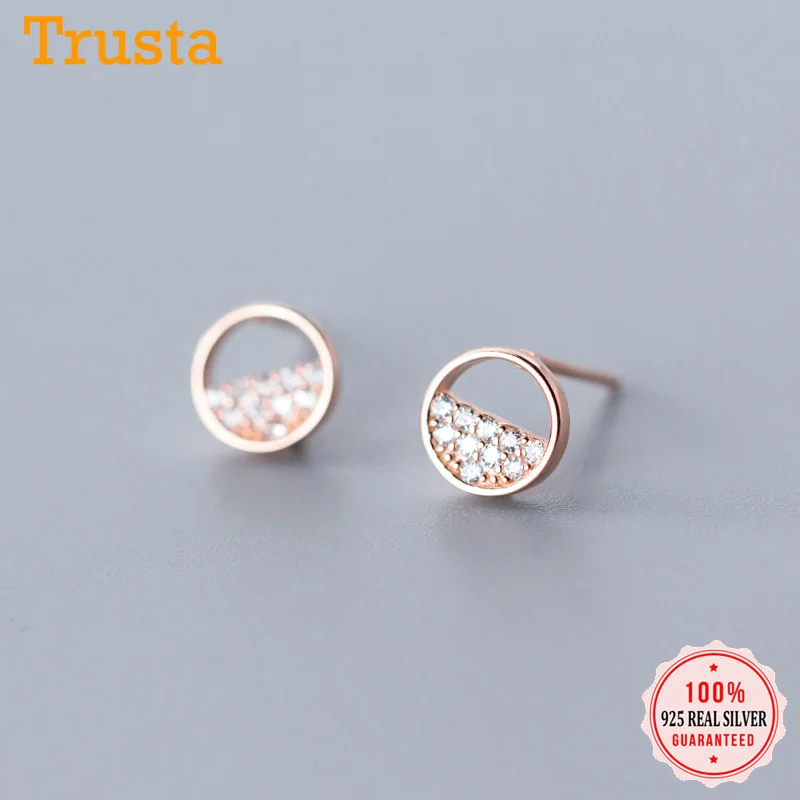 Trusta 925 пробы серебряные милые ослепительные звезды круглые CZ серьги-гвоздики для женщин девушек ювелирные изделия дружбы подарок DS1951