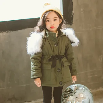 

New Winter Coat Girl Cotton Long Jacket&Outwear Children Cotton-padded Jacket Girls Winter Clothes Warm Coat Fur Hooed Snowsuit