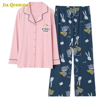 

Pink Preppy Style Long Sleeve Long Pants Sleepwear Fashion Style Casual Style Cotton Turn Down Collar Pajamas Set Spring Autumn