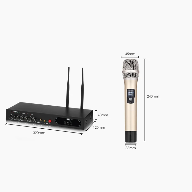 MU-6S Wireless Handheld Microphone Dual Channel UHF System Fixed Frequencies Bluetooth Dynamic Cartridge Echo Effect EU Plug