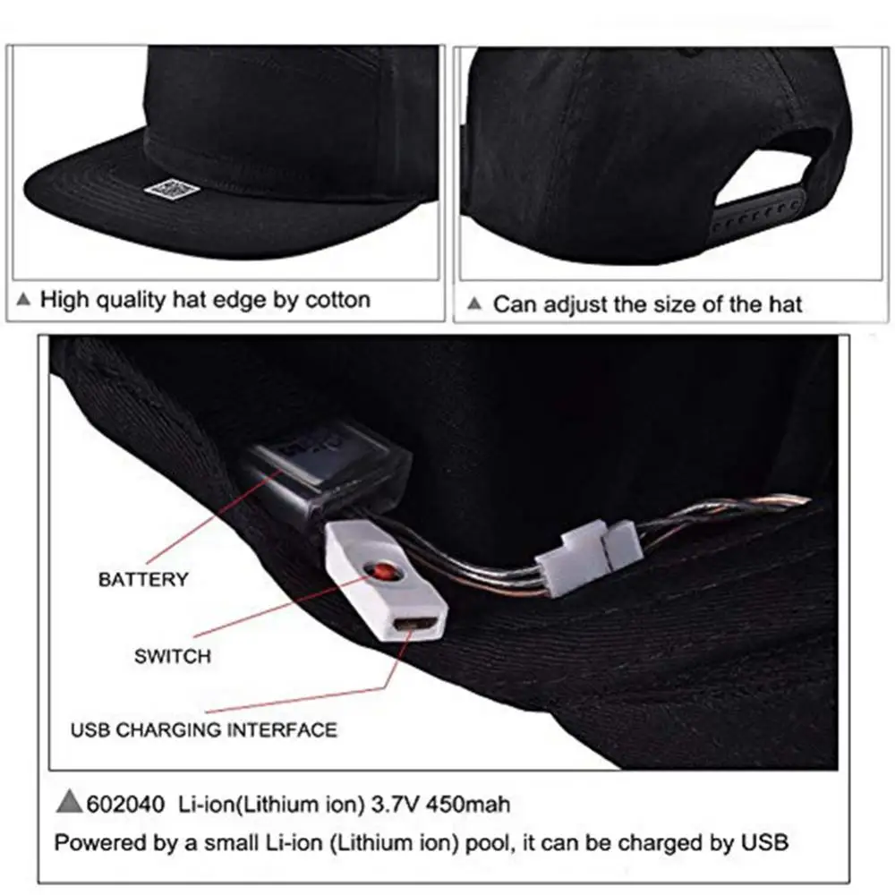 Hot Sales Luminous LED Display Multilanguage Wireless Bluetooth-compatible Led Baseball Cap Sun Hat Dropshipping 3