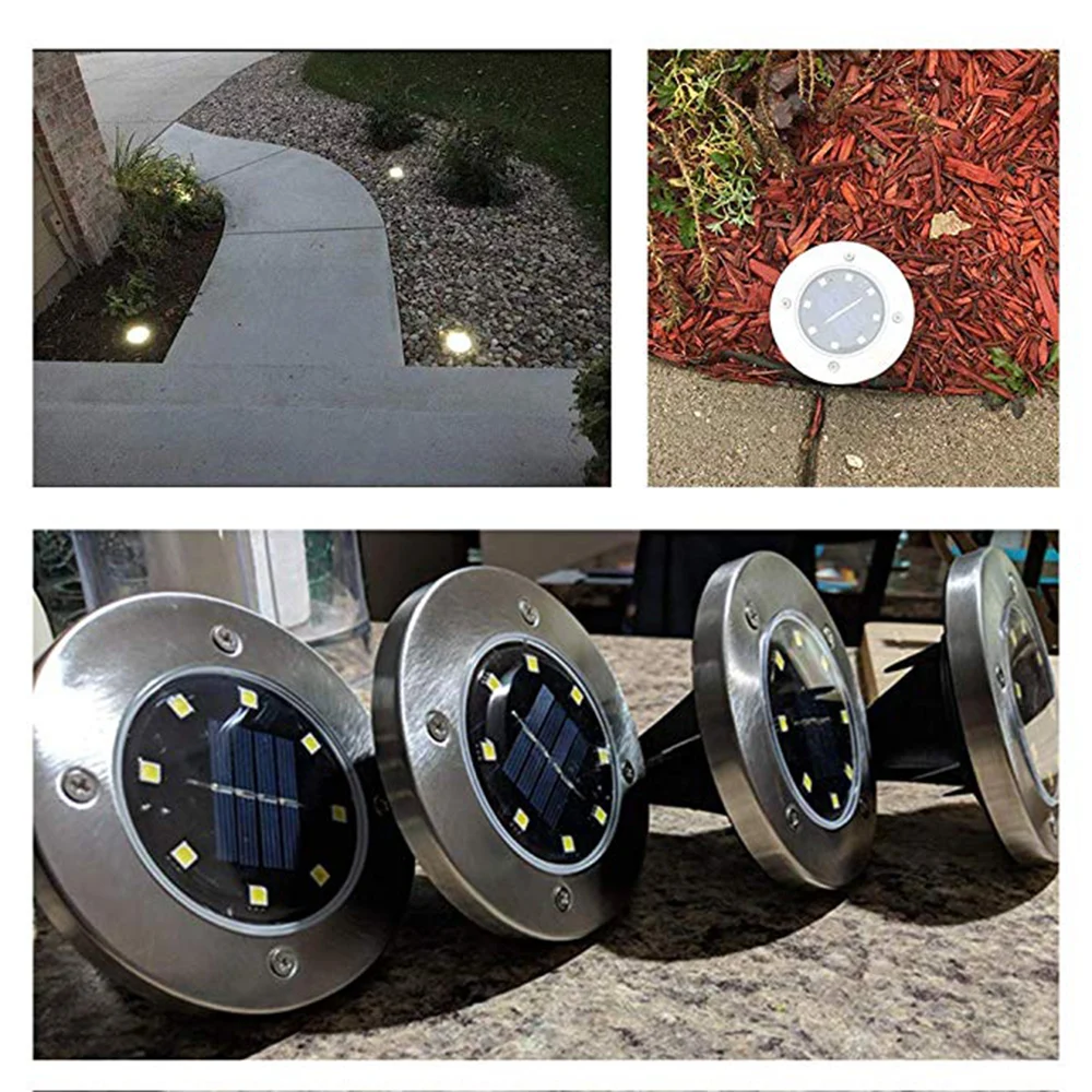 Disk Lights 8 LED Garden Decking Security Street Buried Light Durable IP65 Waterproof Outdoor Home Ground Lamp Path Way Gutter