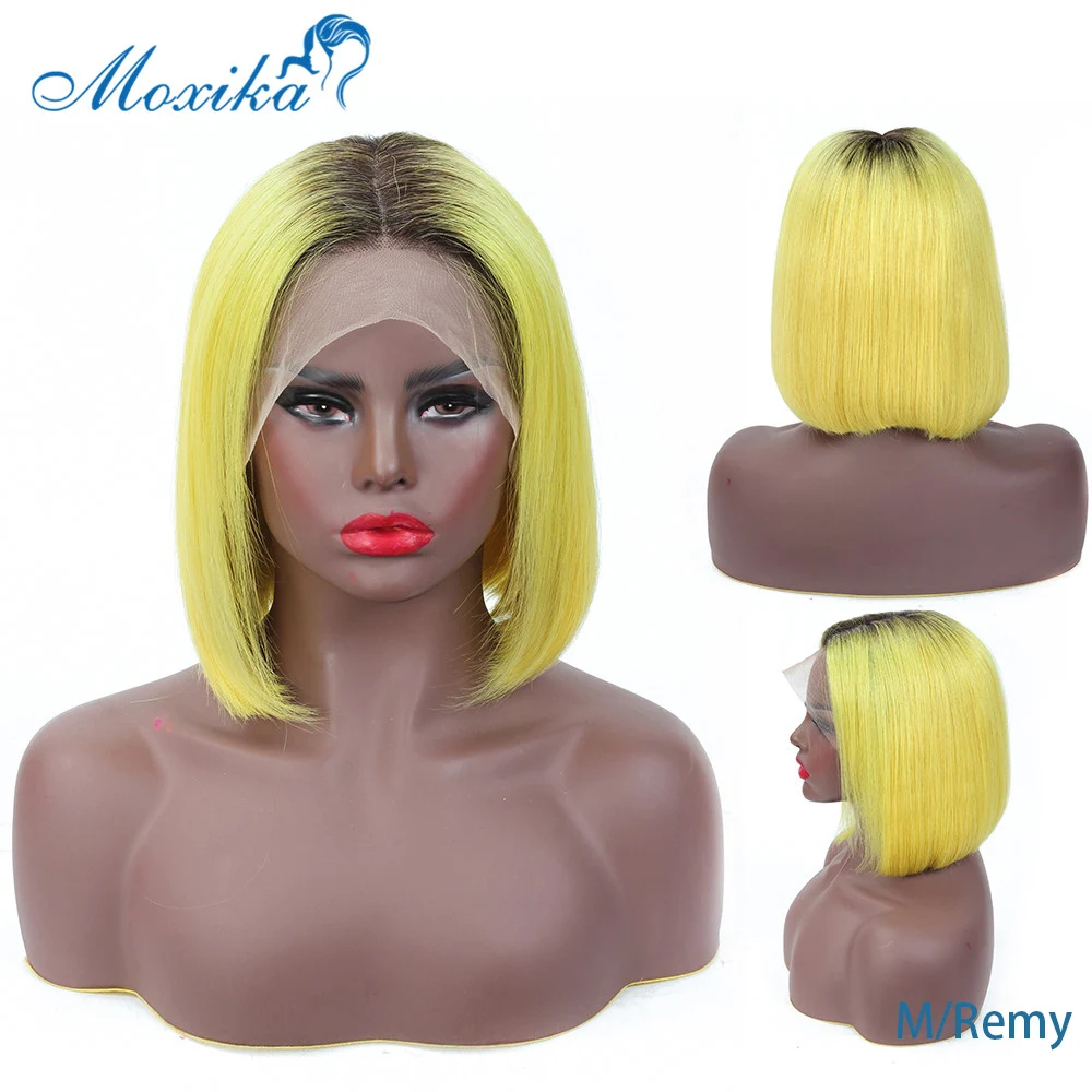 

Moxika 1B Yellow Lace Front Human Hair Wigs 150 Density Straight Bob Lace Front Wigs Short Human Hair Wigs Brazilian Remy Wig