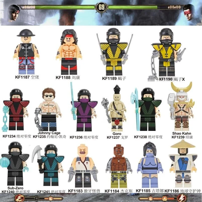 

Mortal Kombat Bricks Building Blocks Sub-Zero Johnny Cage Goro Raiden Baraka Scorpion Action Figures For Kids Gift Toys KF6108