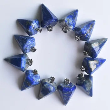 

2020 Fashion high quality Natural lapis lazuli faceted pendulum charms pendants for jewelry making Wholesale 12pcs/lots free