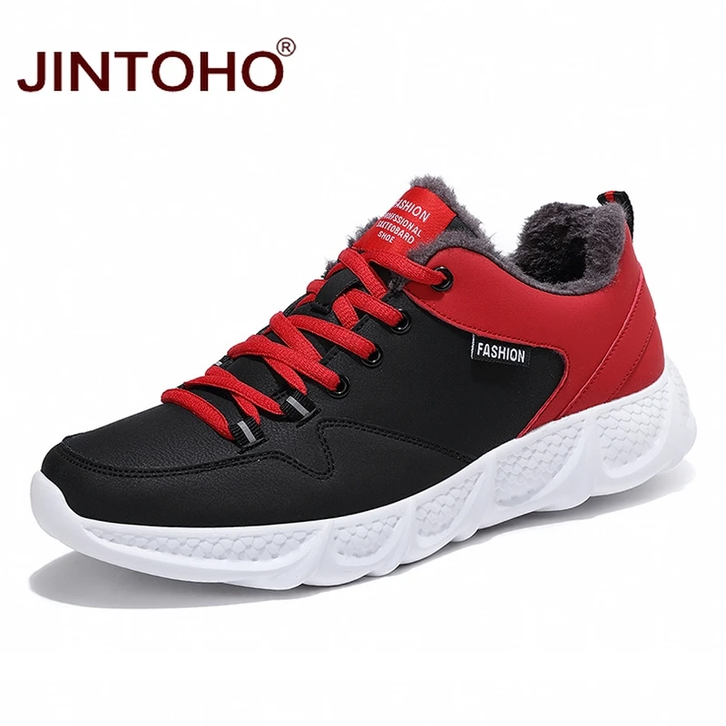 JINTOHO, большие размеры, зимние кроссовки для мужчин, уличная мужская спортивная обувь, мужские кроссовки, уличные спортивные кроссовки, теплая спортивная обувь для мужчин - Color: black red