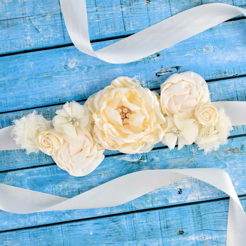 Ivory Floral Maternity sash Pregnancy belly belt Baby Shower party