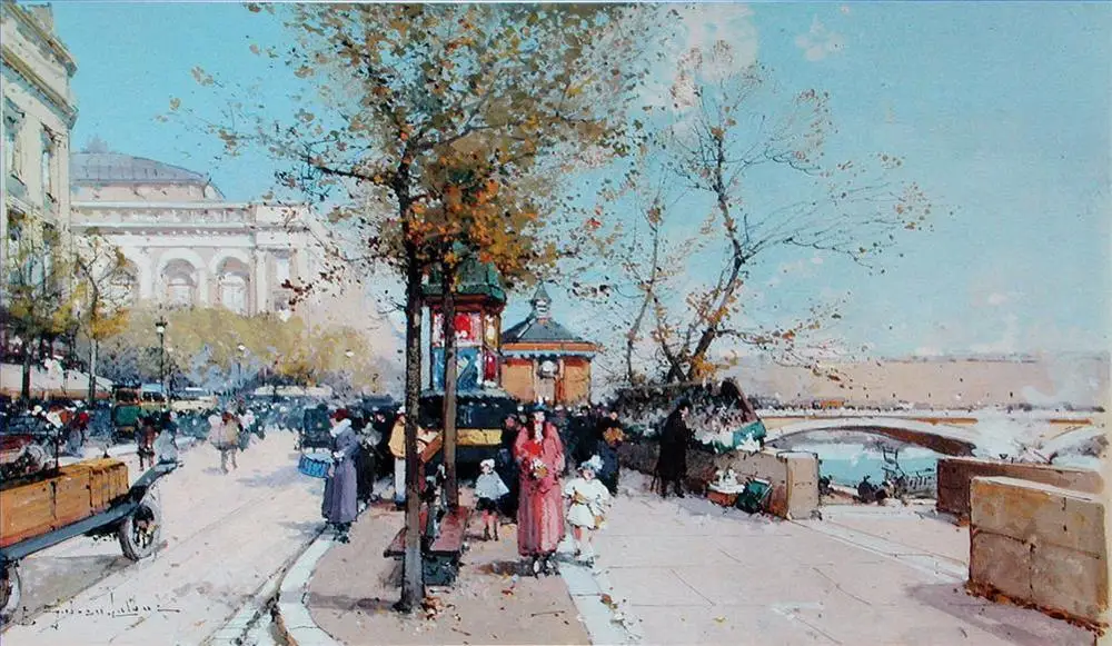 10 ручная роспись картины учителями колледжа Париж Городской пейзаж 04 Гален Юджин