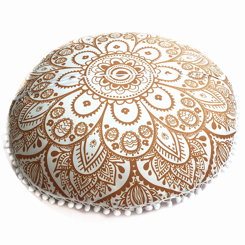 28" Black Gold Mandala Round Pillow Cover Floor Decorative Cushion Covers Throw 