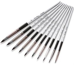 10 pcs Drawing Brushes Brush Set Silver Gray Rod round Front Watercolor Brush Art Supplies Oil Painting Brush Hook Line Pen