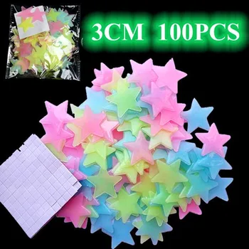 

100 Pcs/set 3D Stars Glow In The Dark Luminous on Wall Sticker for Kids Room Living Room Wall Decor Home Decoration Glow Stick