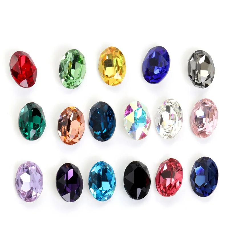 

8x10/10x14/13x18 MM Oval Rhinestone Self Adhesive Crystal Glass Beads Loose Emerald Sapphire Stone Colorful Plated Rhinestone