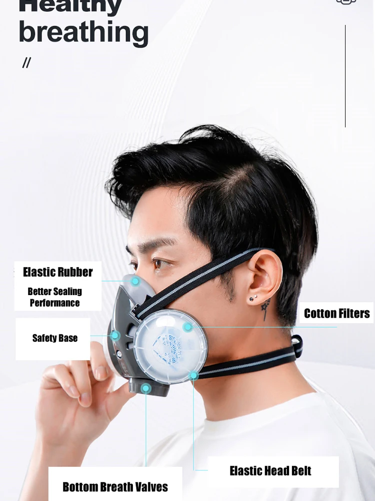 Masque anti-poussière respirateur, demi-masque avec double filtre, avec lunettes de sécurité, pour menuisier, constructeur, polissage, anti-poussière + 10 filtres, nouveauté