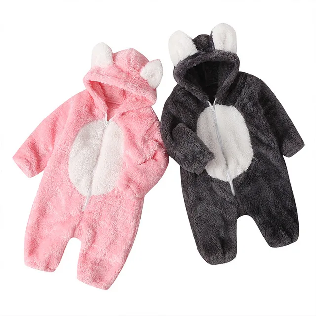 Детские комбинезоны с капюшоном из флиса для новорожденных, зимняя плотная верхняя одежда для маленьких мальчиков и девочек одежда с длинными рукавами для детей возрастом от 6 до 24 месяцев