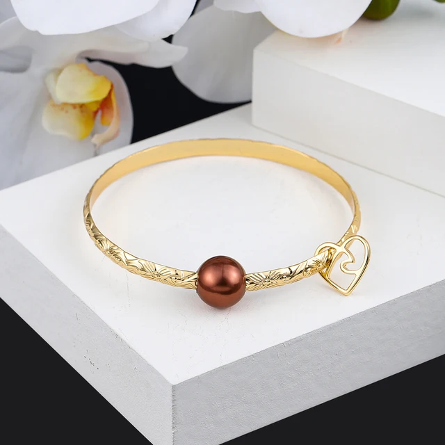 Hawaiian Women's Hand Bangle Bracelets Love Heart Purple Pink Pearl Gold Wedding Charm Bracelet Bangles Jewelry for Women 2021 SL2172GOBR