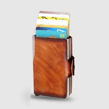 Мужская двойная алюминиевая коробка ручной полировки натуральная кожа кредитный держатель для Карт RFID металлический кошелек автоматический всплывающий Противоугонный кошелек