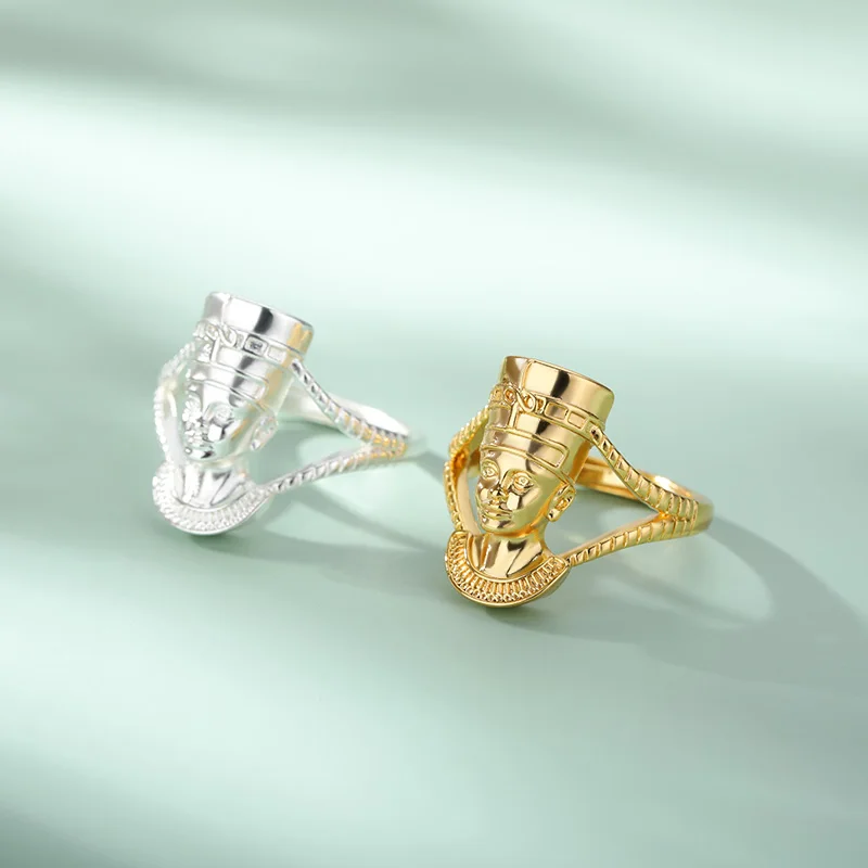 Couples Rings Stainless Steel Ring Finger Ring Silver Ring Adjustable Rings Jewelry Accessories Vintage Nefertiti Goddess Ring Sliver Color Stainless Steel Queen Ring Couple Rings For Women Statement Egyptian Jewelry