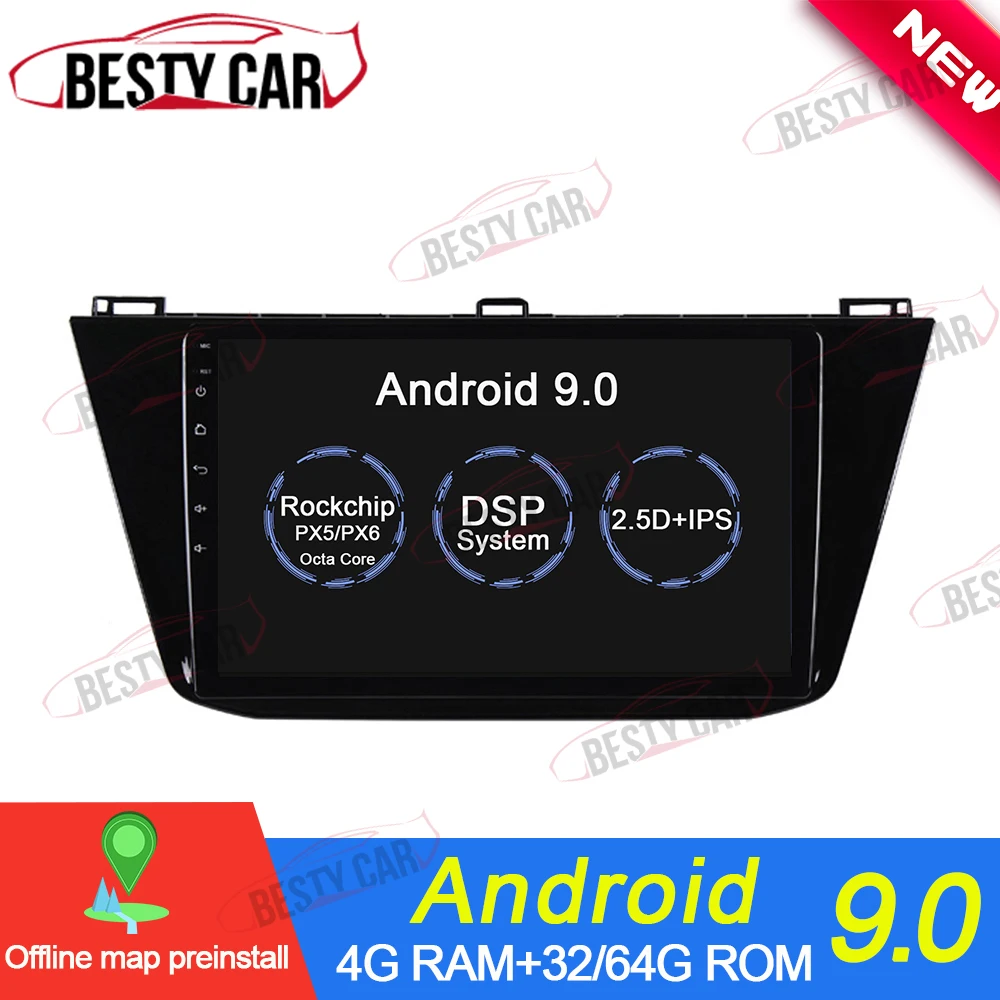 10,1 ''ips Android 9,0 Автомобильный мультимедийный плеер Авто Радио стерео для VW Tiguan L gps навигация wifi OBD2 DSP
