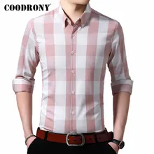 COODRONY Брендовые мужские рубашки с длинным рукавом, хлопковая рубашка для мужчин, для молодых мужчин, модные повседневные рубашки, облегающие, большие, клетчатые, Camisa Masculina 96100