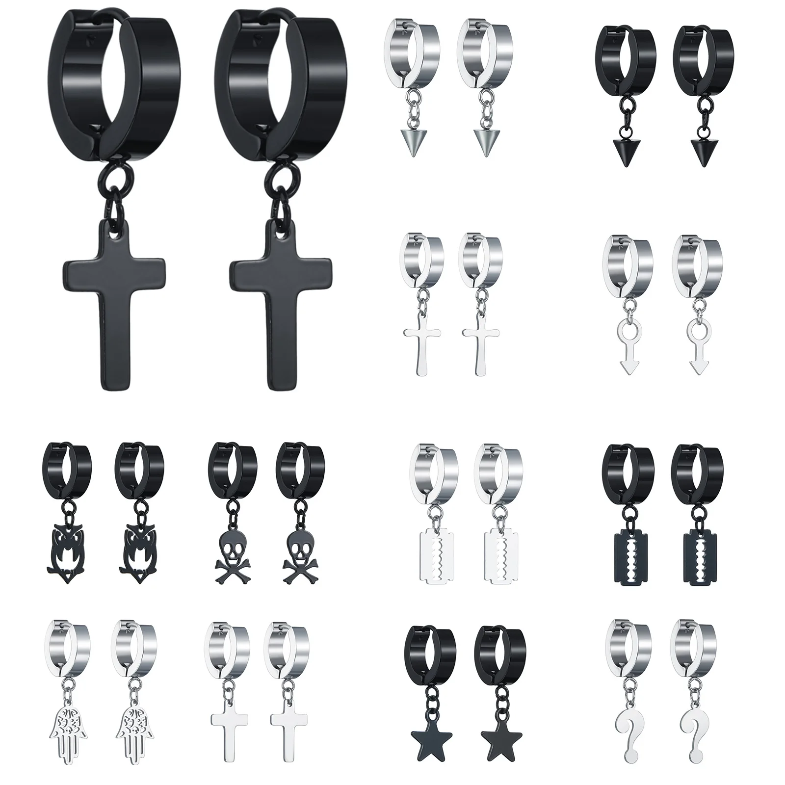 Stainless-Earrings Jewelry Punk Ear-Cartilage Cross-Upper Women New-Fashion for 1-Pair