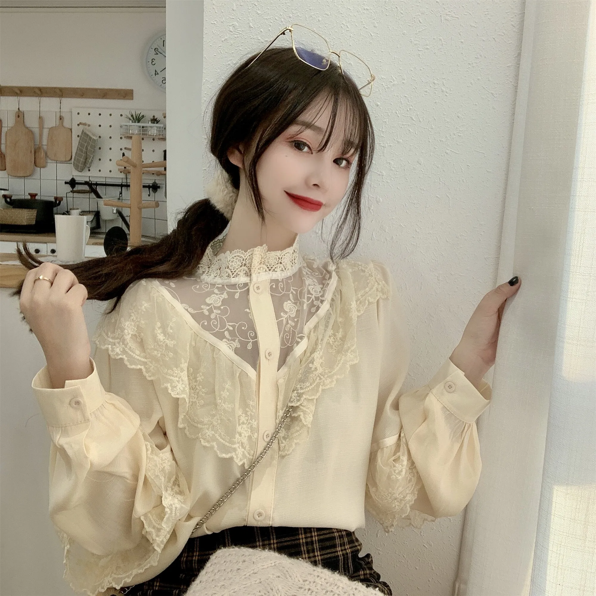 lantern sleeve chiffon shirt