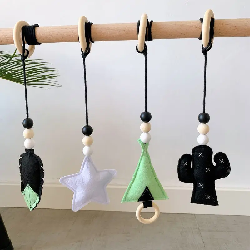 4Pcs/set Solid Wood Fitness Rack Pendant Children Room Decoration Infants Baby Gym Toy Hanging Ornaments 3
