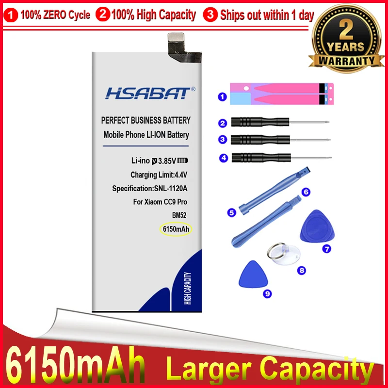 HSABAT 0 Cycle 6150mAh BM52 Battery for Xiaom Mi Note 10 Lite CC9 Pro M1910F4E M1910F4G CC9e Accumulator | Мобильные телефоны и