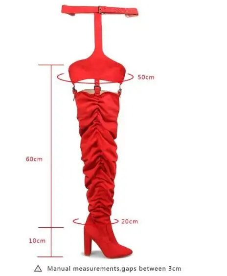 Red Yellow Black Suede Woman Pointed Toe Over The Knee Buckles Sexy Pants Belts Boots High Heel Square Toe Long Boots Lady