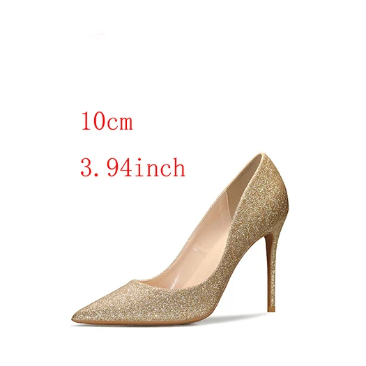 Gold 10cm Ультратонкие модельные блестящие золотистые туфли-лодочки на шпильке с острым носком женские туфли на очень высоком каблуке 8 см размера плюс, без шнуровки, супер 10, 42 - Цвет: Gold 10cm