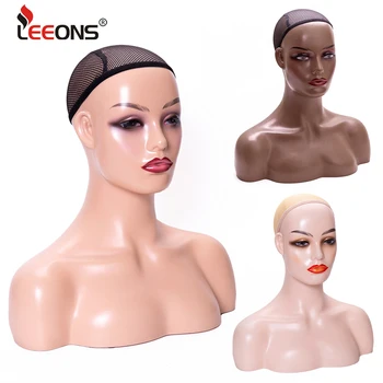 

Leeons Skin Mannequin Head With Shoulders Hat Jewelry Glasses Display Realistic Mannequin Head With Shoulders For Wig Display