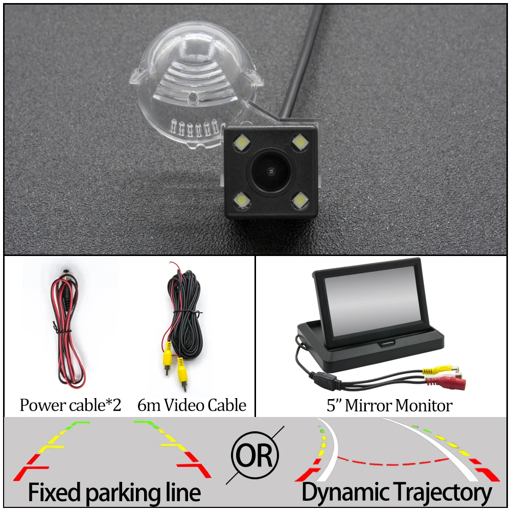 Фиксированная или динамическая траектория Автомобильная камера заднего вида для Suzuki SX-4 SX4 Grand Vitara Alto S-Cross Liana Автомобильный Обратный парковочный монитор - Название цвета: 4LED N 5 in Foldable