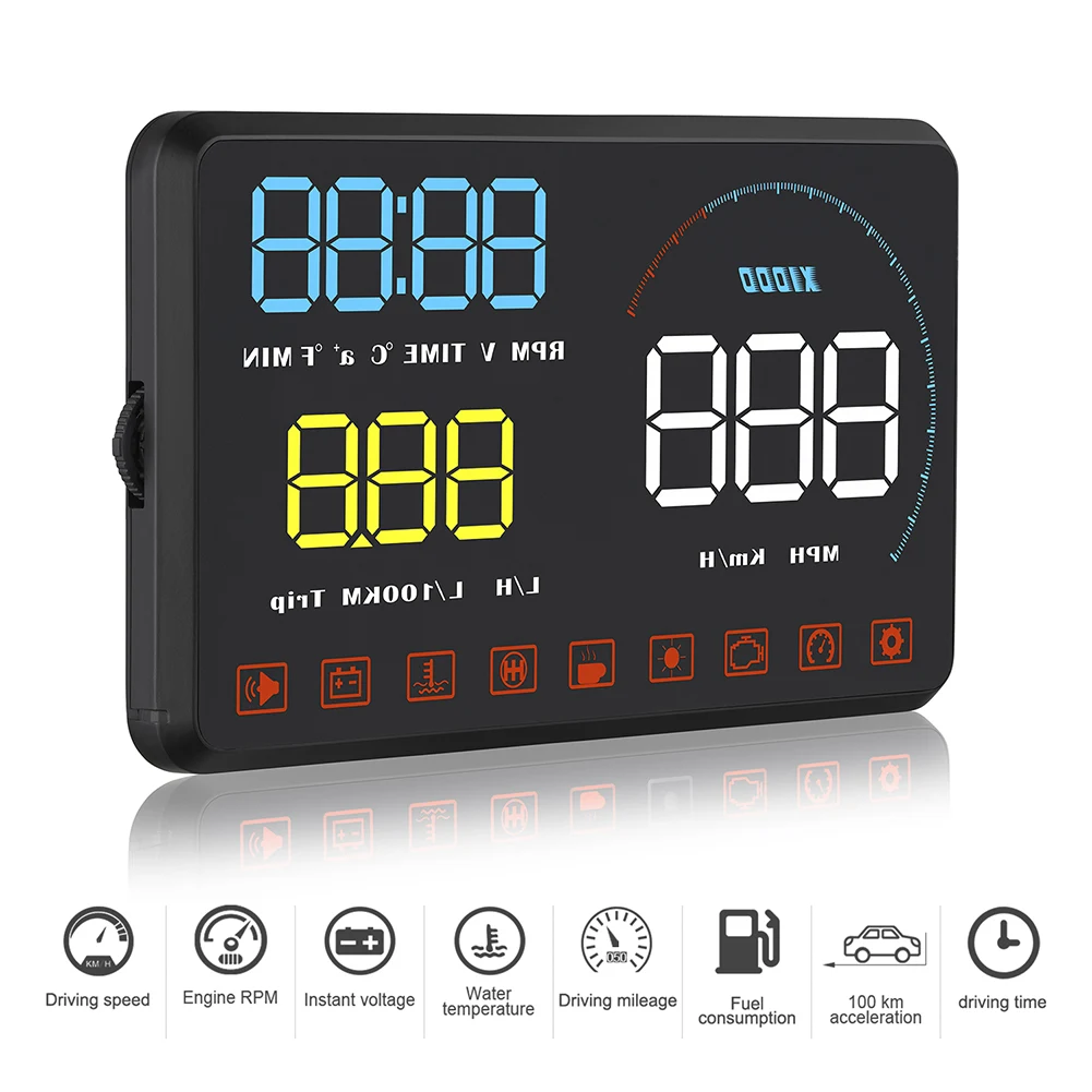 Автомобильный цифровой измеритель HUD Дисплей км/ч превышение скорости сигнализации Усталость вождения сигнализации большой экран YAN88 - Название цвета: Синий