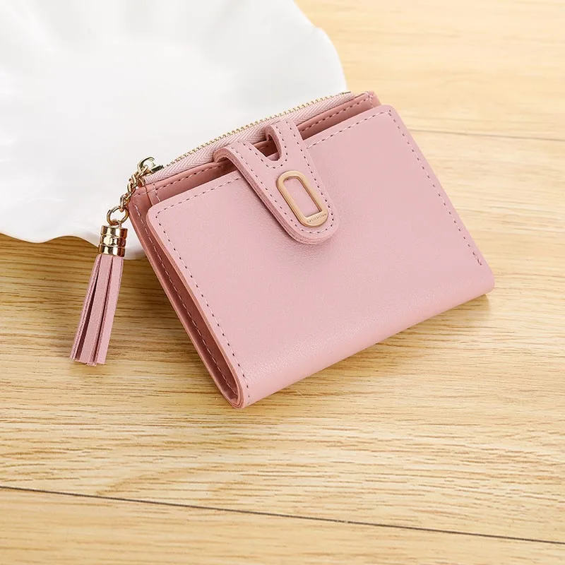 Pink Женские кошельки Hasp Для женщин монета кошелек, бумажник с карманом короткий бумажник карточки ID держатель толстосумы Сумочка Ленточки мини сумки - Цвет: Pink