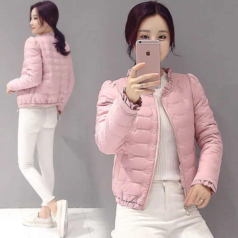 Winter Parkas Women 2019 New Casual Female Coat Jacket Ruffle Neck Cute Short Outerwear Casaco Slim Cotton Padded Woman Tops