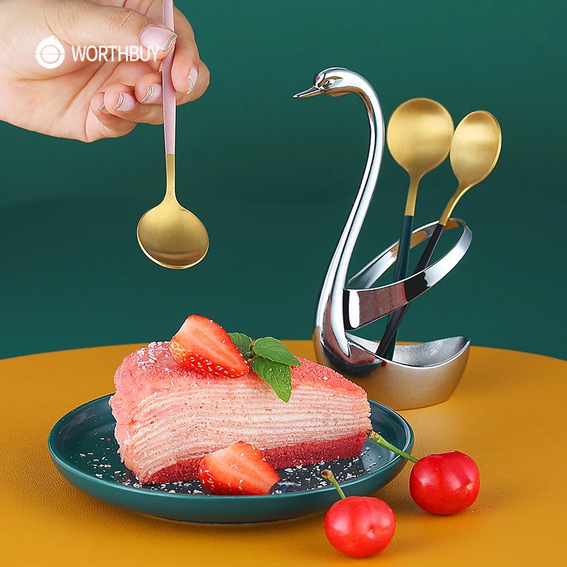 WORTHBUY Золото десертная ложка Нержавеющая сталь чайные ложки кофейные Совок с