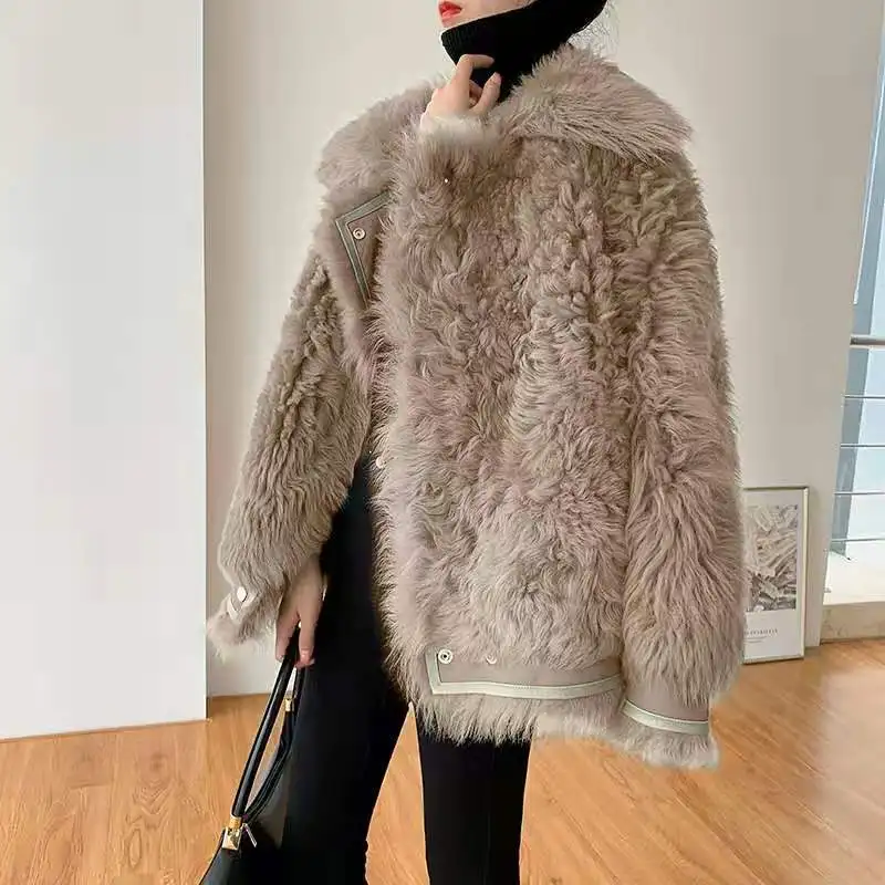 Heydress, Женская Осенняя зимняя куртка из искусственного меха, Женское пальто из овечьей шерсти, женское повседневное теплое пальто с длинным рукавом, зеленая верхняя одежда