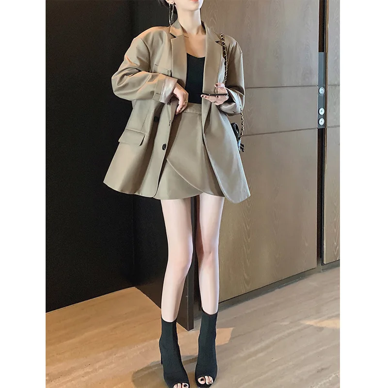 

2019 Spring Clothing New Style BF Loose-Fit Casual Suit Jacket + Short High Waist Skirt Two-Piece Set Women's Elegant