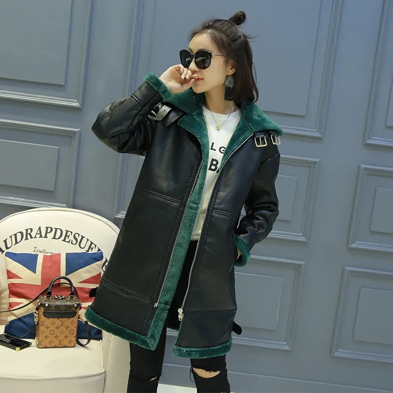 Осенне-зимняя Корейская женская меховая куртка средней длины с бархатной